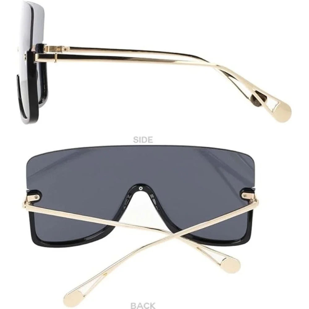 Sunglasses Women Gold Tone Metal Frame UV400 Dark Lenses One piece Driving Gafas - Picture 6 of 10